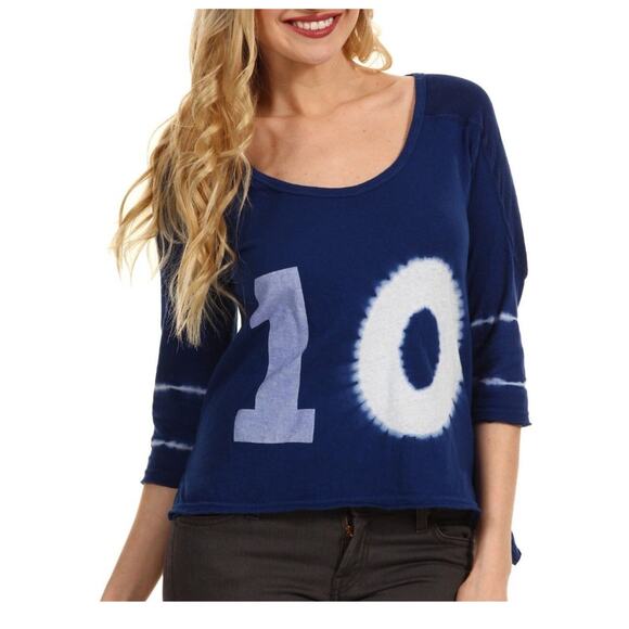 We the Free People Varsity Top Size S Blue Pullover Jersey Tee Relaxed Oversized - Picture 1 of 6